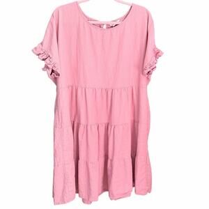 University Club Pink Linen Blend Tiered Babydoll Dress XL Cottagecore resort